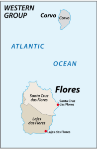 flores island Azores map inserted in western group of the Azores archipelago 