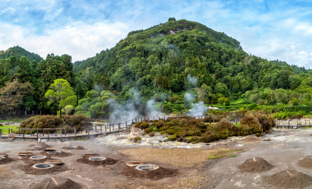 Landscape of Furnas in São Miguel with geothermal activity 