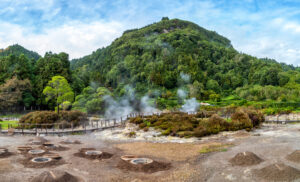 Furnas Caldera (Caldeira das Furnas) at the lake Lagoa das Furnas, Sao Miguel, Azore islands