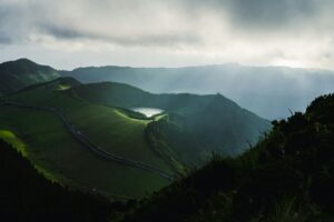 Lake in the Crater of an Extinct Volcano on Flores Island in the Azores