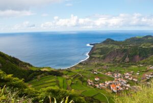 landscape of Fajãzinha Village in Flores Island in the Azores