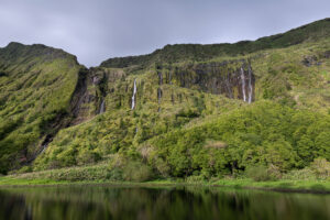 landscape of Ribeira Grande Waterfalls near Fajãzinha in Flores Island in the Azores