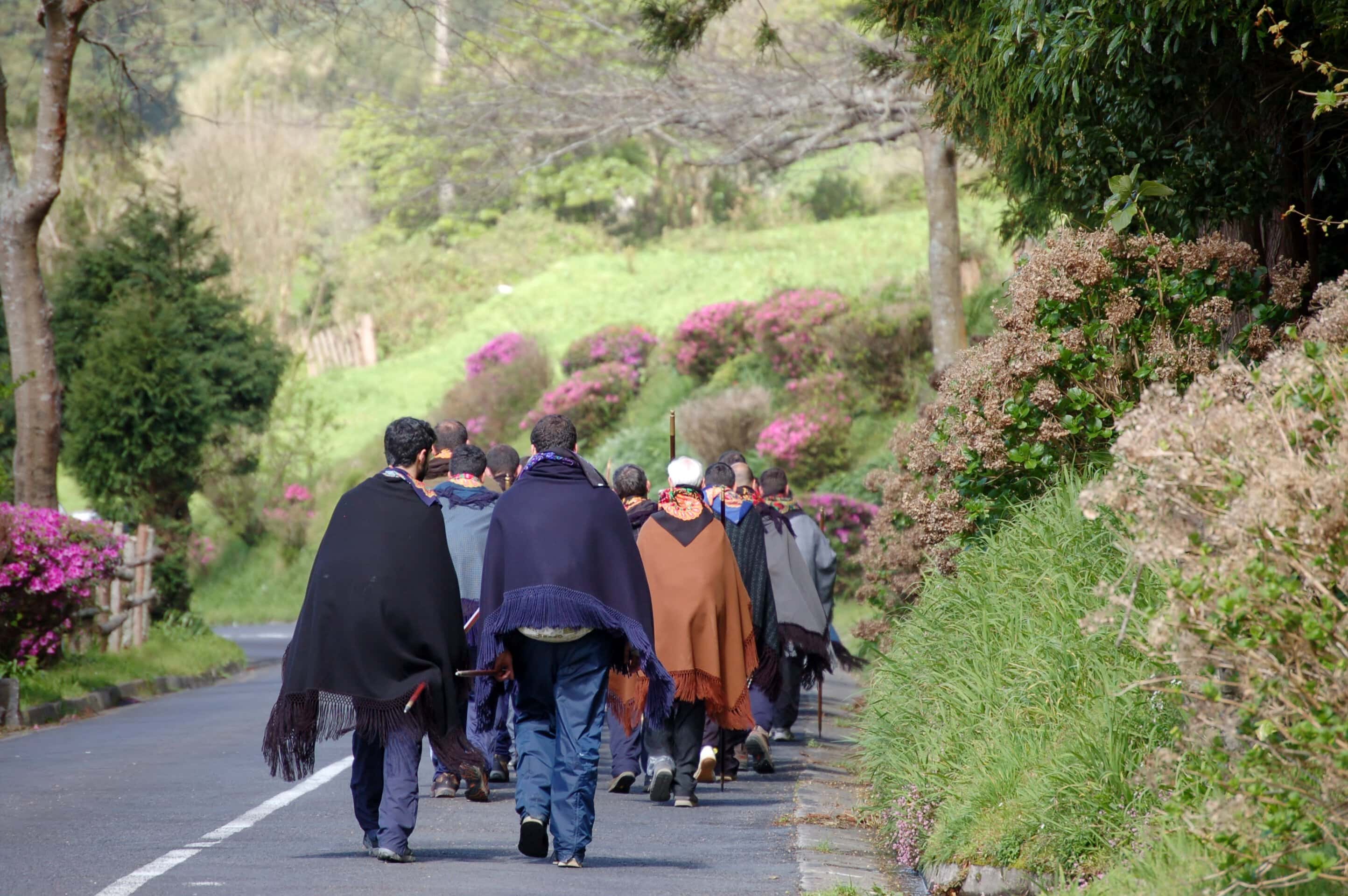 Romeiros Lenten pilgrims walking on São Miguel Island