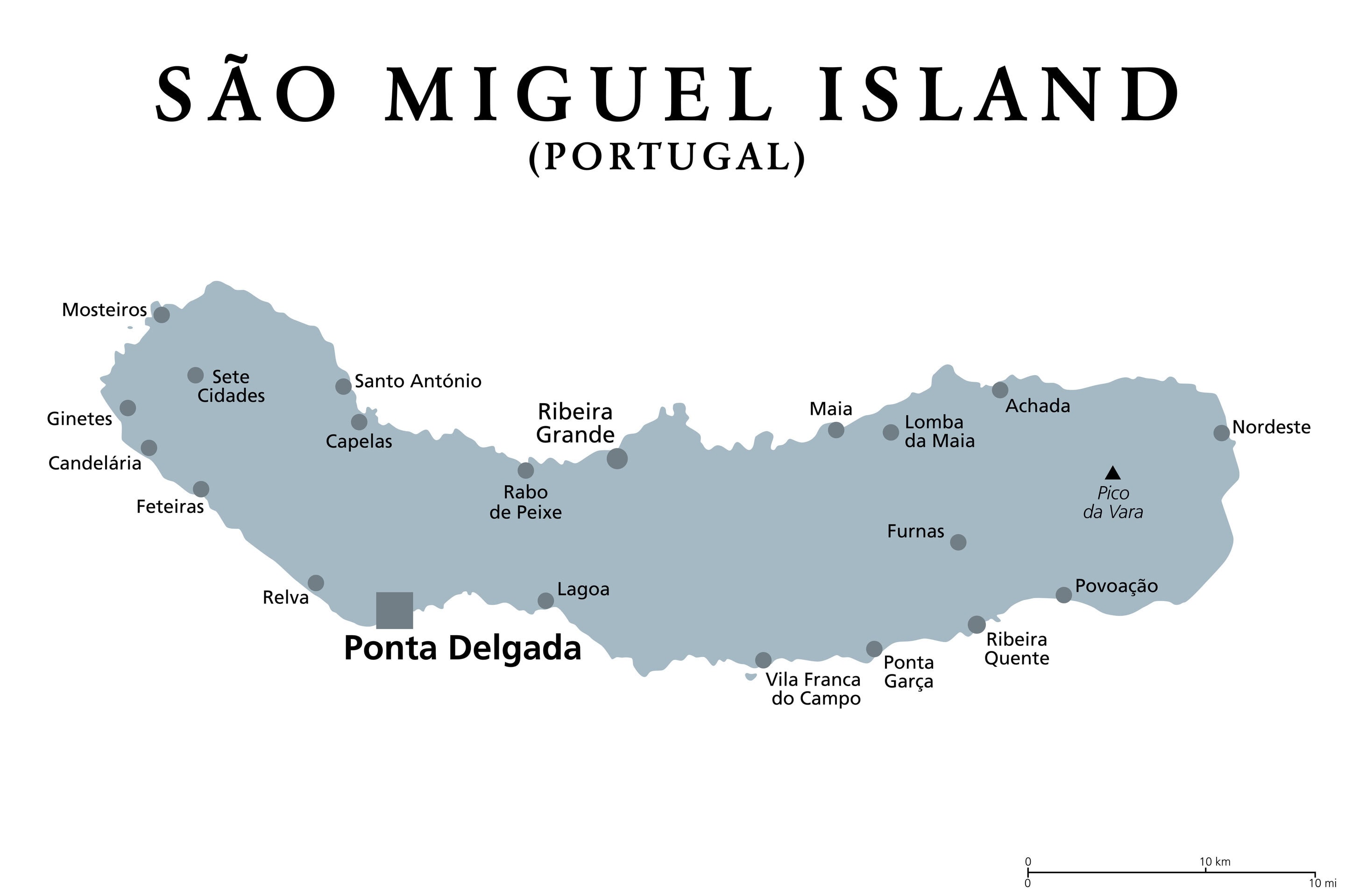 Complete map of São Miguel Island in the Azores