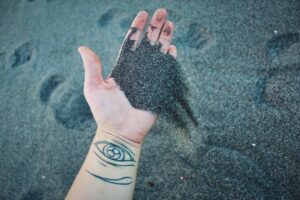 dark sand in a graciosa beach, azores