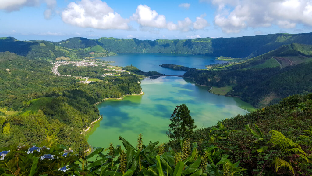 landscape of Lake of Sete Cidades in São Miguel island in the Azores 