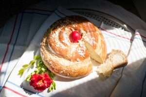 traditional Portuguese Easter cake named folar made also in flores island in the Azores, during Easter