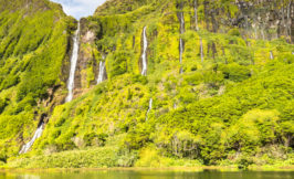 Water falls in Rocha dos Bordoes Flores island - Azores