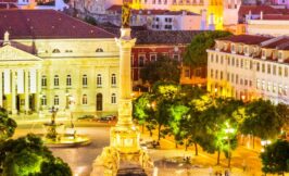 Lisbon Rossio Plaza at night