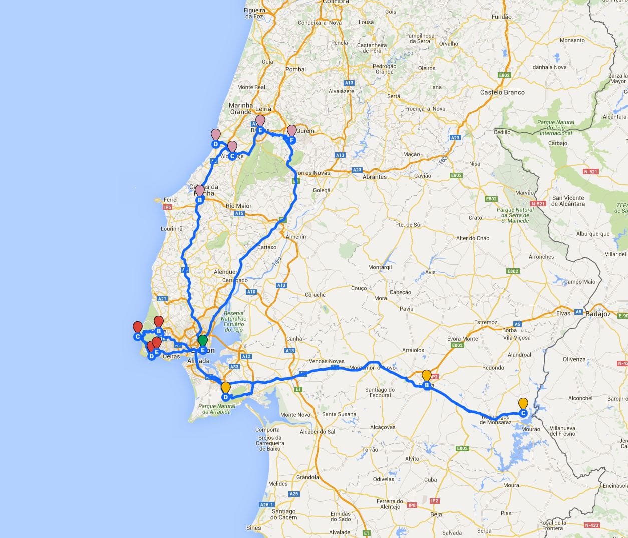 5 Day best of Portugal tour Map