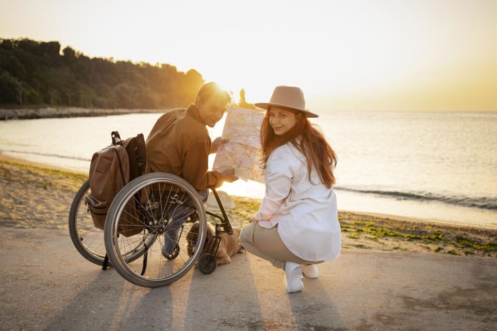 Wheelchair user at the step-free